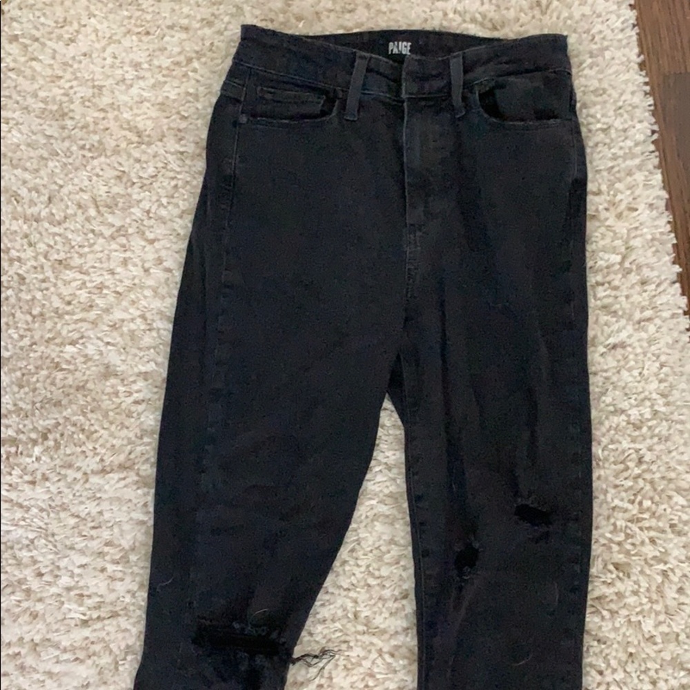 Paige denim black skinny length with distressed